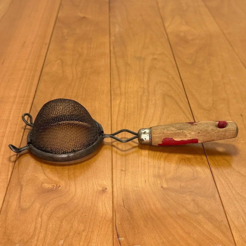 Vintage Basket Strainer with Wood Handle | Wire Mesh Strainer | 8